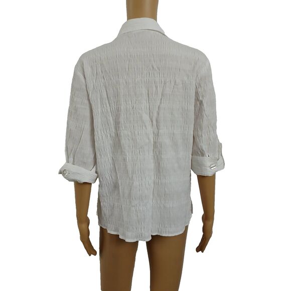 Baxter & Wells Women's P/L White Gauzy Button Up Collard Roll tab Sleeves Shirt - Picture 2 of 13